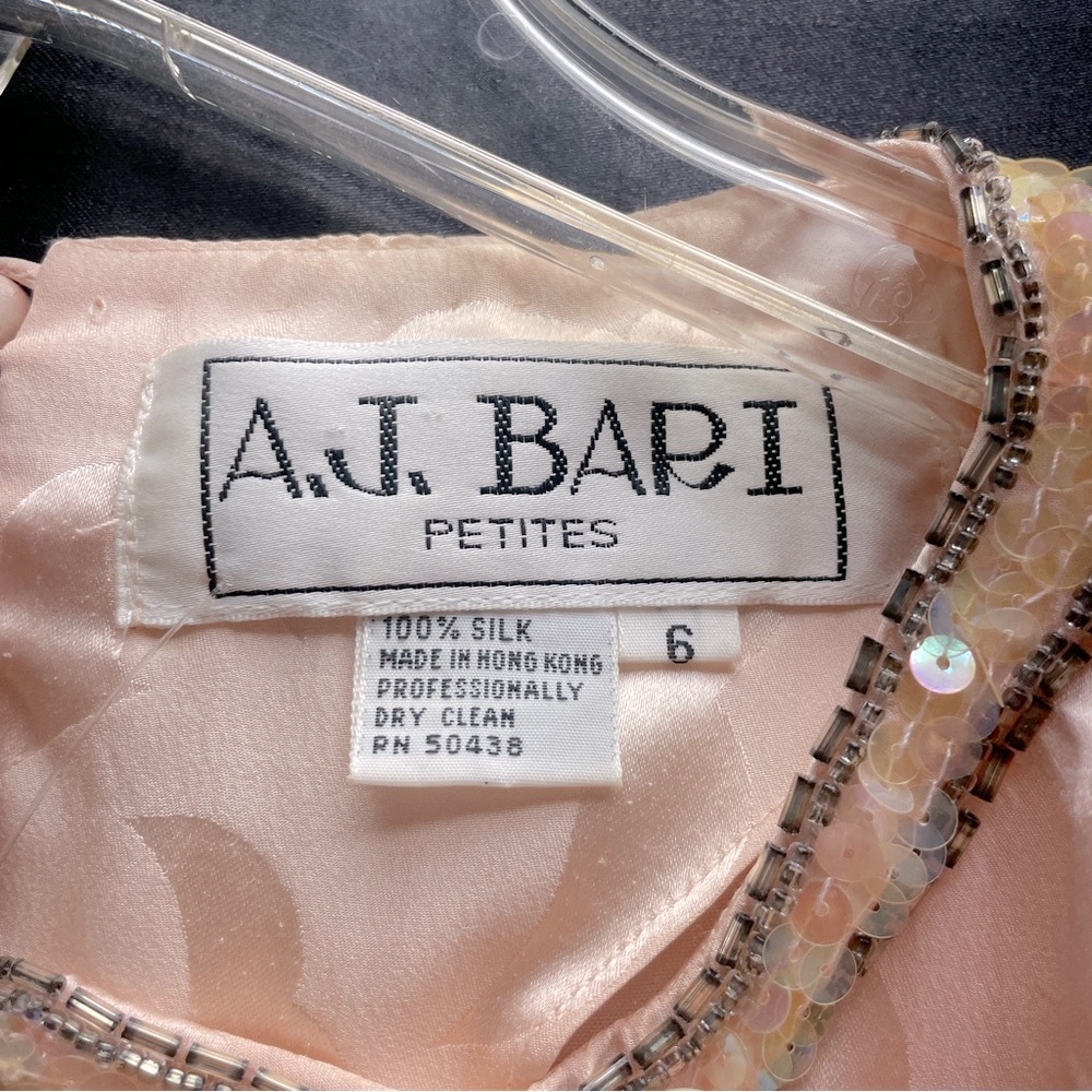 NWT Vintage AJ Bari Pink Silk Bead Sequin Bow Dolman Sleeve Evening Dress Sz 6 - Picture 8 of 10